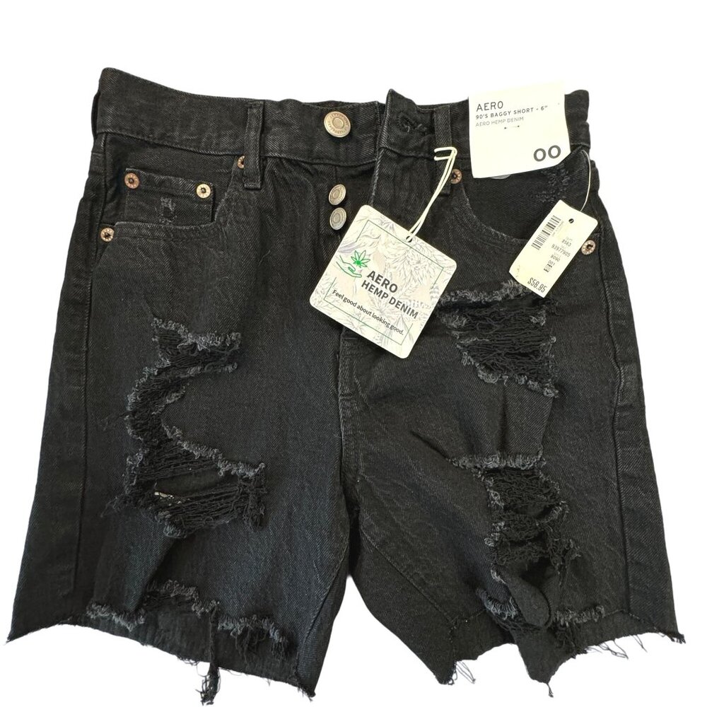 Aeropostale NWT Women's Black Shorts 90's Baggy Shorts Hemp Denim